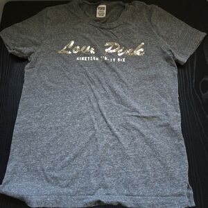 PINK Victoria's Secret Gray Graphic Tee with Black Logo